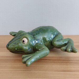 Vintage Hand Painted Ceramic Green Frog Lawn Ornament Figurine MCM REPAIRED